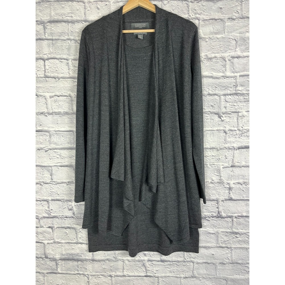 100% Merino Wool Long Sleeve Tunic Dress XL Coercion London Attached Cardigan